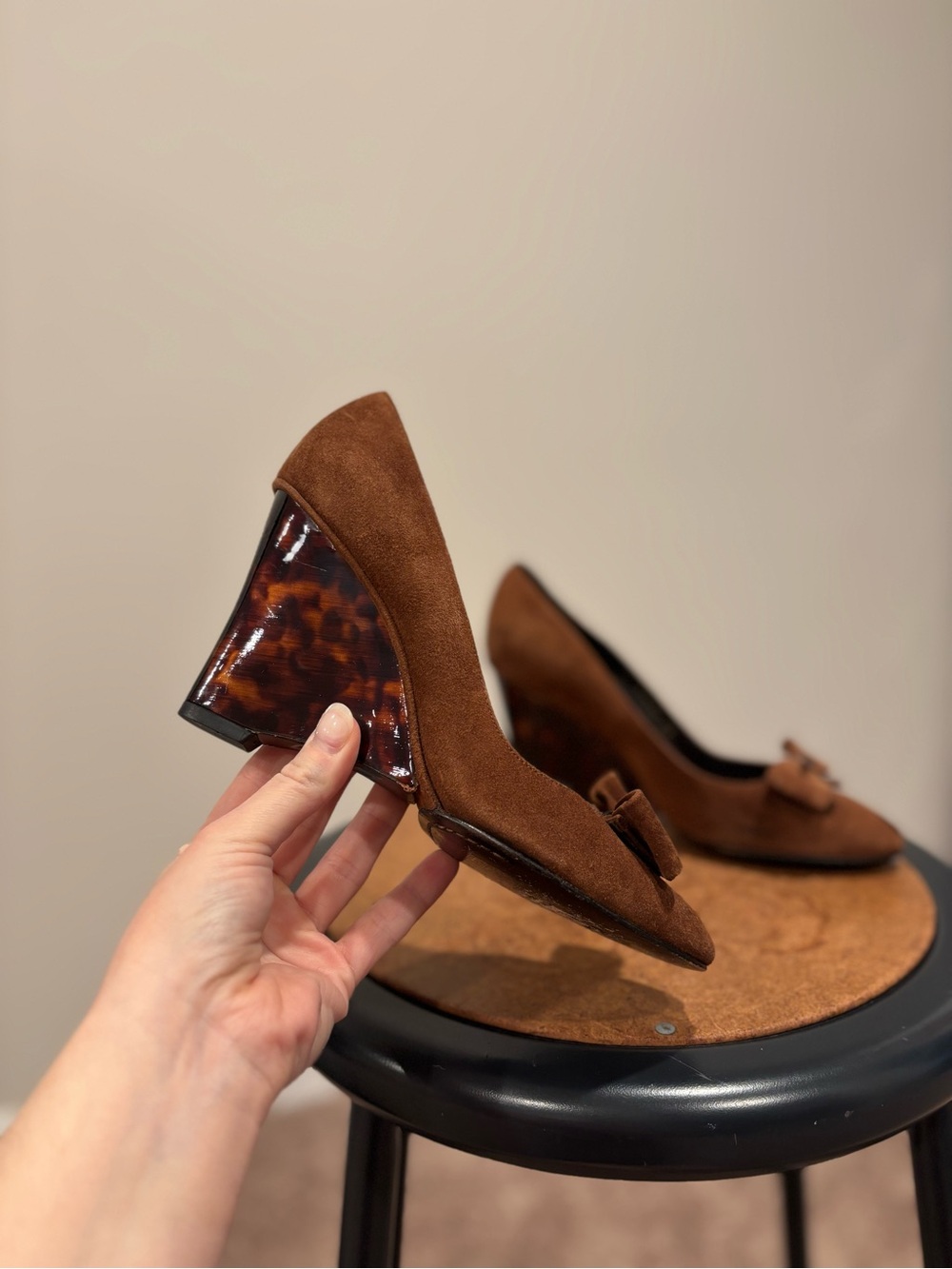 Stuart Weitzman Dixie Peep Toe Tortoise Shell Wedge